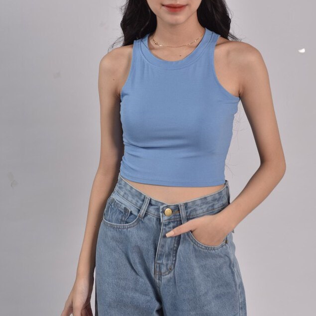 Áo sát nách nữ croptop ❤️iCotton❤️ Áo croptop khoét vai không viền 100% cotton form ôm tập gym mát đẹp
