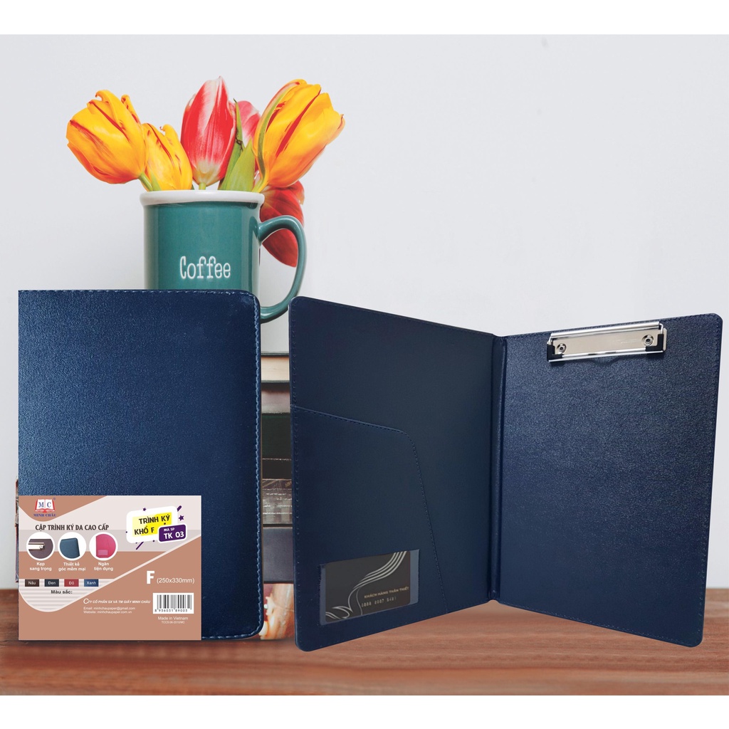 Cặp trình kí da cao cấp MINH CHÂU TK-03 các màu ĐEN/NÂU/ĐỎ/XANH