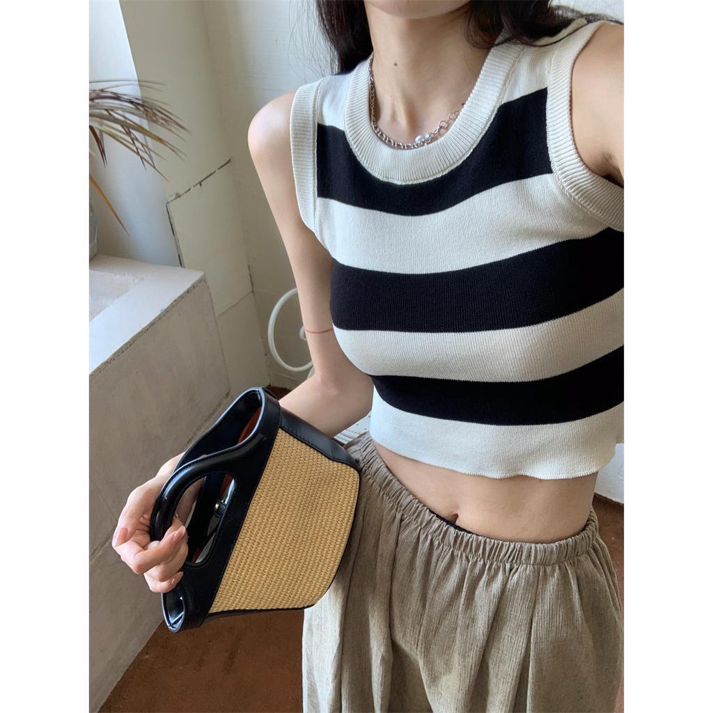 Áo Hai Dây Dệt Kim Dáng Ngắn Phong Cách Hàn Quốc Thời Trang Cho Nữ