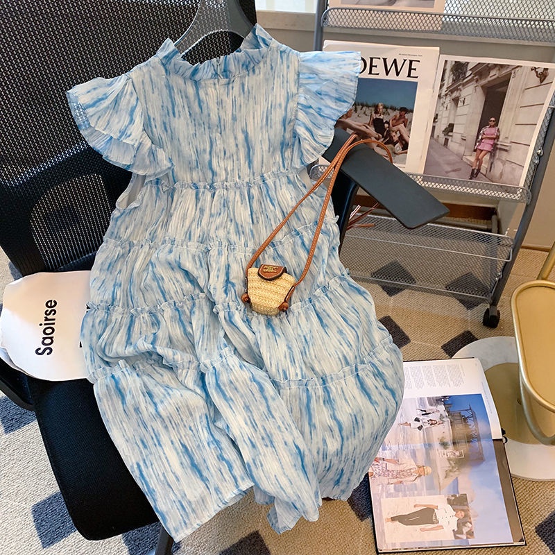 Đầm Voan Mỏng Không Tay Màu Xanh Dương Phong Cách Sang Trọng Thanh Lịch Thời Trang Mùa Hè Hàng Mới Cho Nữ