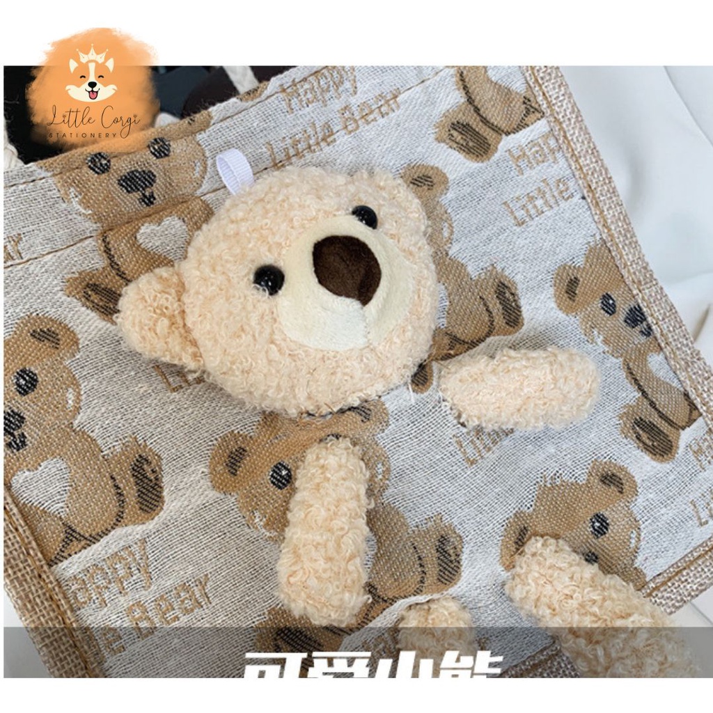 Túi xách vải bố hình gấu nhiều màu lựa chọn - Túi cói mini gấu bông hàng đẹp