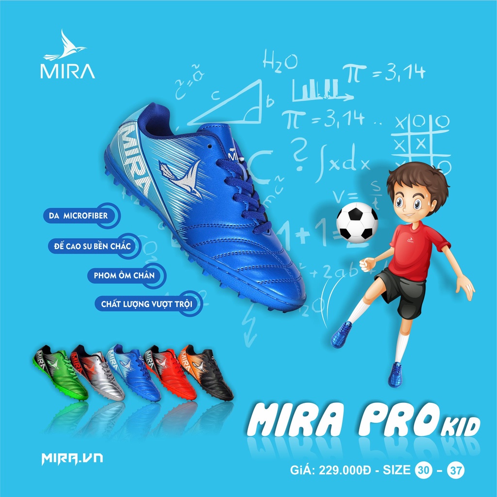 Giày đá bóng trẻ em Mira Pro Kids - sân cỏ nhân tạo - đế cao su siêu bền - chất lượng vượt trội
