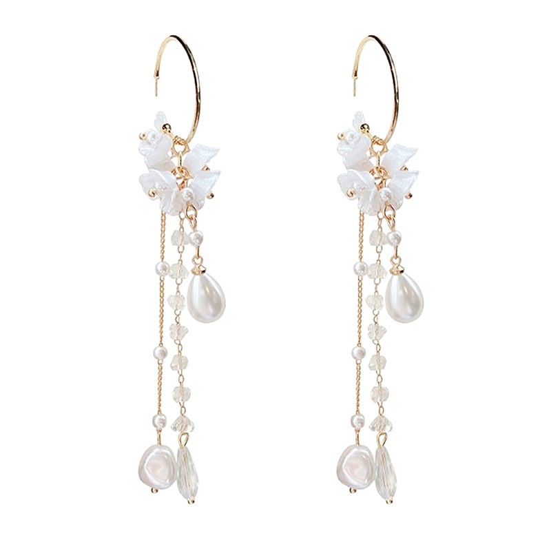 Đôi Khuyên Tai Hợp Kim Dáng Dài Trang Trí Ngọc Trai Xinh Xắn Cho Nữ