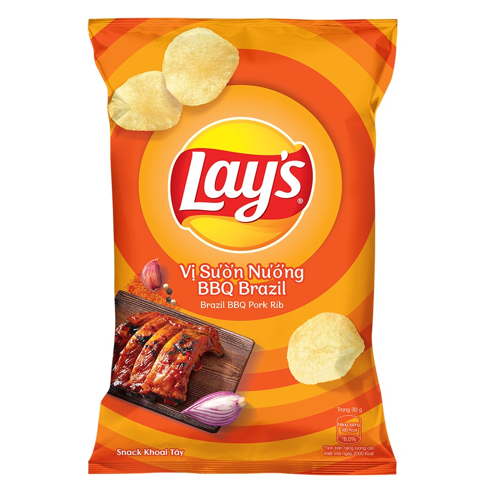 Combo 4 Snack Khoai Tây Lay's vị Sườn Nướng BBQ Brazil 95g/gói