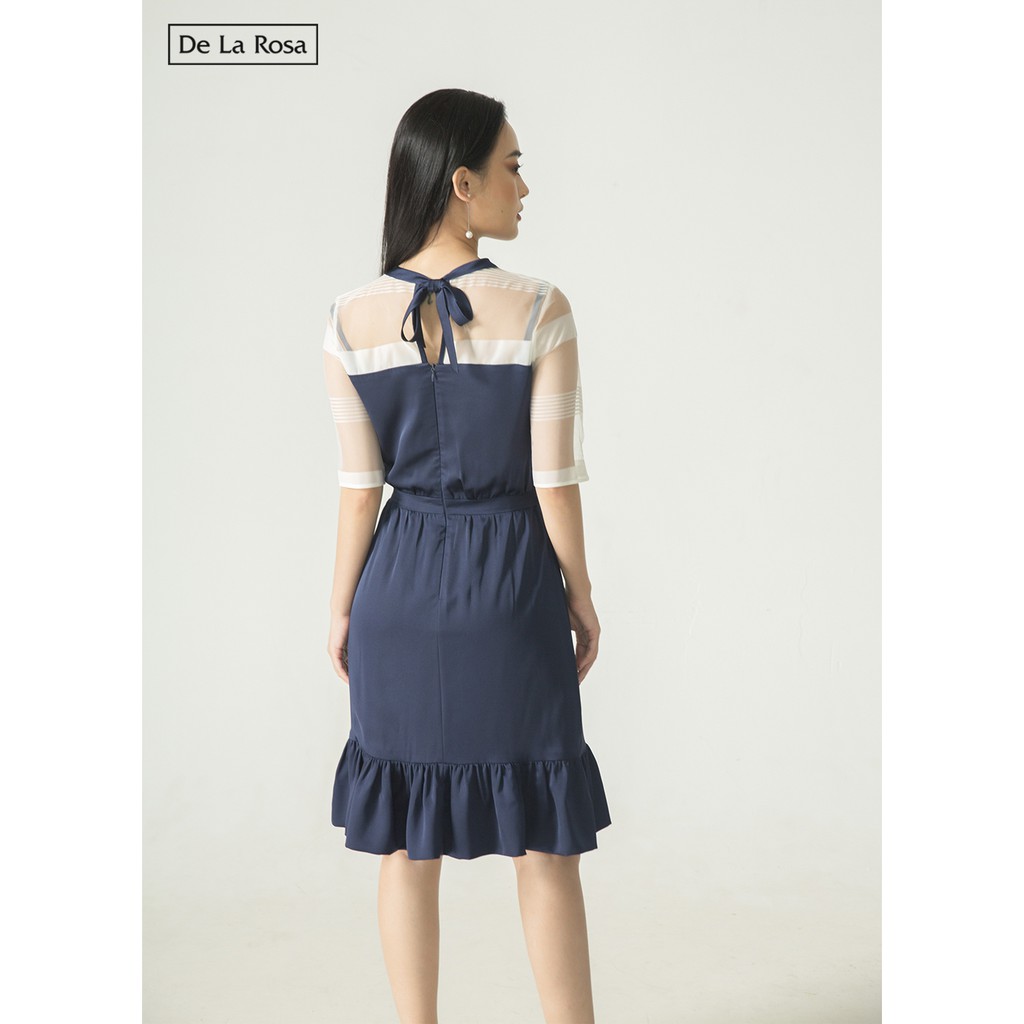 Đầm váy lụa suông màu xanh cổ tròn tay dài - De La Rosa | BigBuy360 - bigbuy360.vn