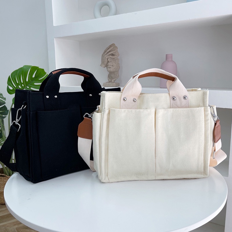Túi vải canvas dày to nhiều ngăn công sở sinh viên bỉm sữa
