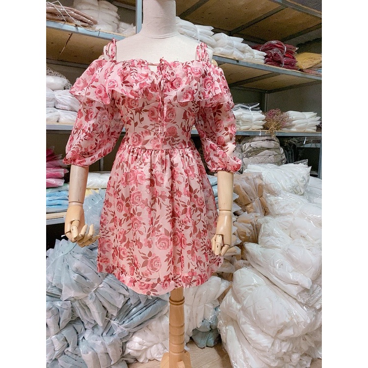 Đầm Váy hoa trễ vai viền bèo háck dáng XUKA-DRESS chất Voon xịn xó cao cấp.