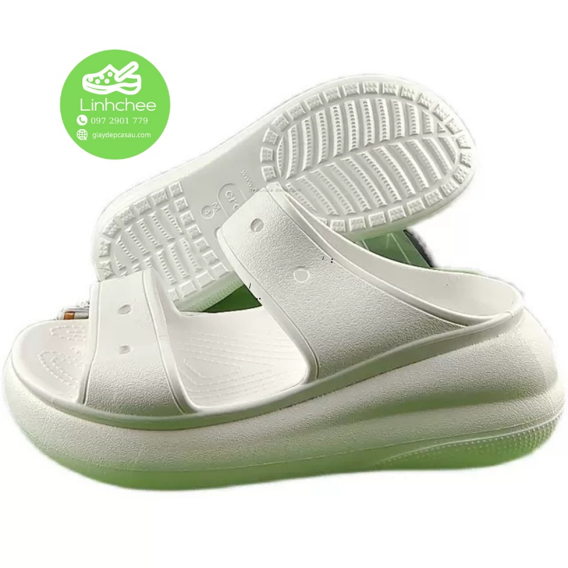 Dép lê Crocs quai ngang Classic Crush màu trắng cho nữ cao 6cm