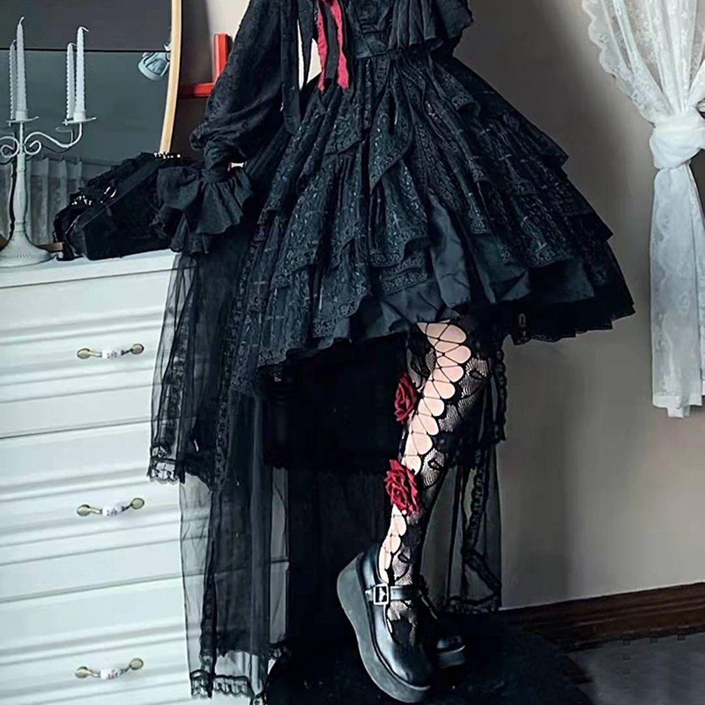 Tất Lưới Đen Co Giãn In Họa Tiết Hoa Lolita 1 Cho Nữ