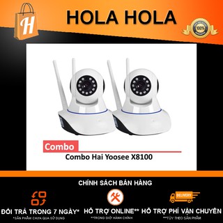 Bộ 2 Camera HD Wireless IP X8100 xoay 360 độ chạy ứng dụng Yoosee tích hợp hồng ngoại quan sát ngày đêm