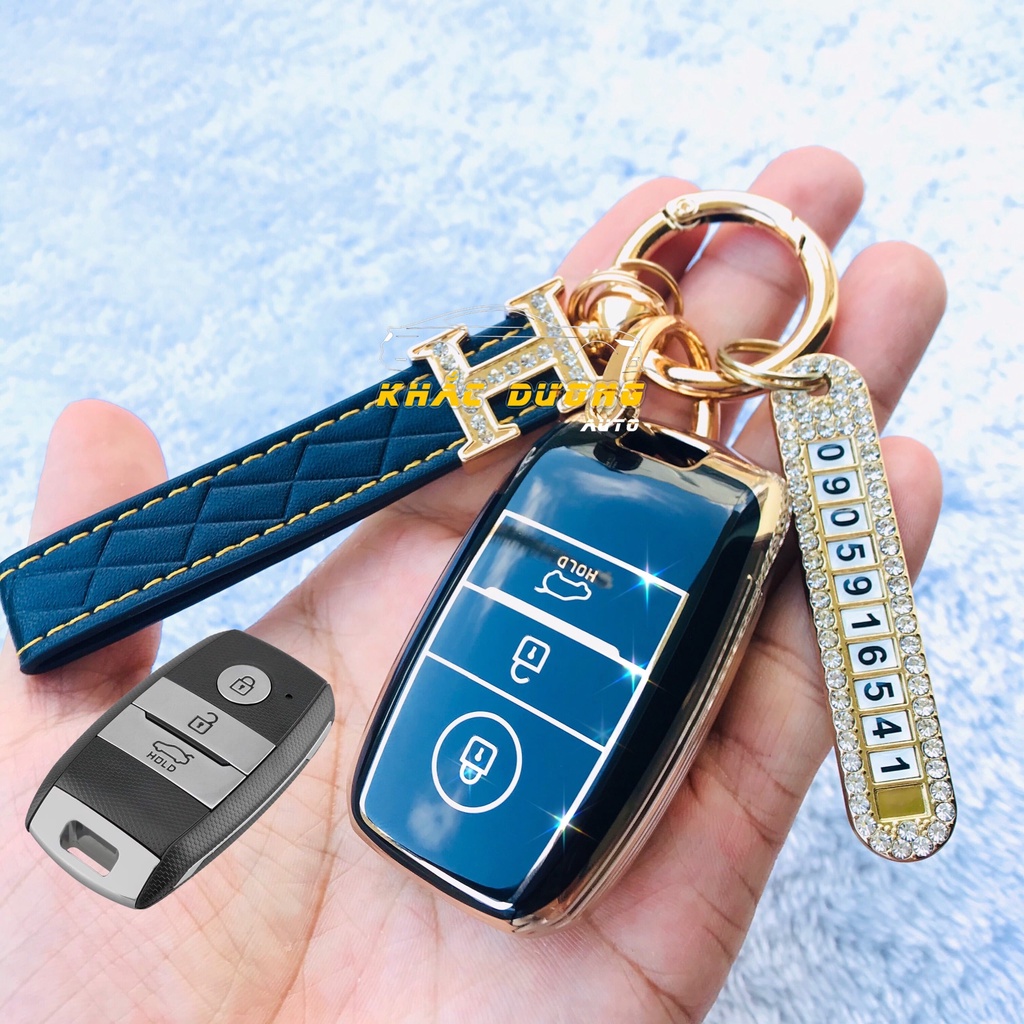 Ốp chìa khoá Kia Sonet Morning Seltos K3 Carens Cerato Soluto TPU đính đá nhân tạo sang trọng