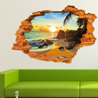 Tranh dán tường, decal dán tường 3D  " BÌNH MINH BÊN BỜ BIỂN"