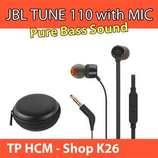 Tai nghe JBL Tune 110 âm thanh Bass Stereo, Kèm Theo Hộp Đựng Tai Nghe Chống Va Đập