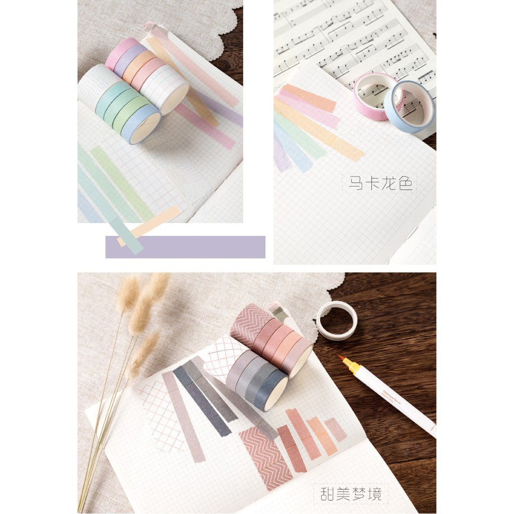 Set 10 cuộn băng dính washi tape trang trí planner, bujo WST232