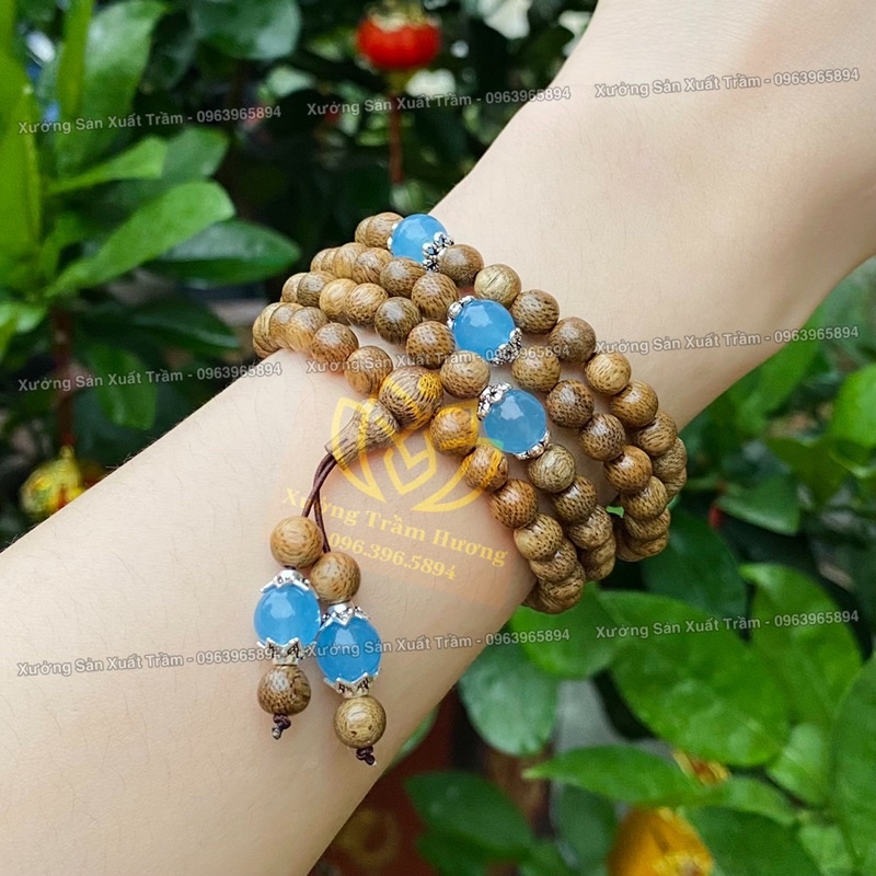 Chuỗi Trầm Hương Tốc 108 hạt + Đá Ngũ Bảo - Vòng Tay Gỗ tự nhiên Nam Nữ - Dây Tràng Trợ Mệnh