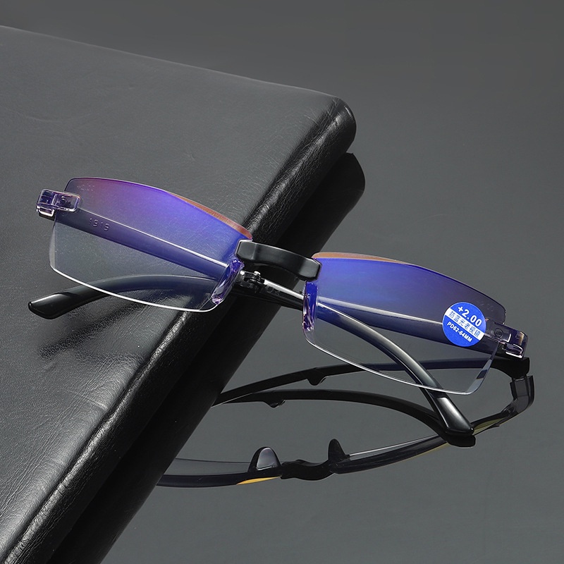 Kính đọc sách gấp siêu nhẹ Kính không viền TR Anti-Blu-ray Kính đọc sách Hộp đựng bằng da