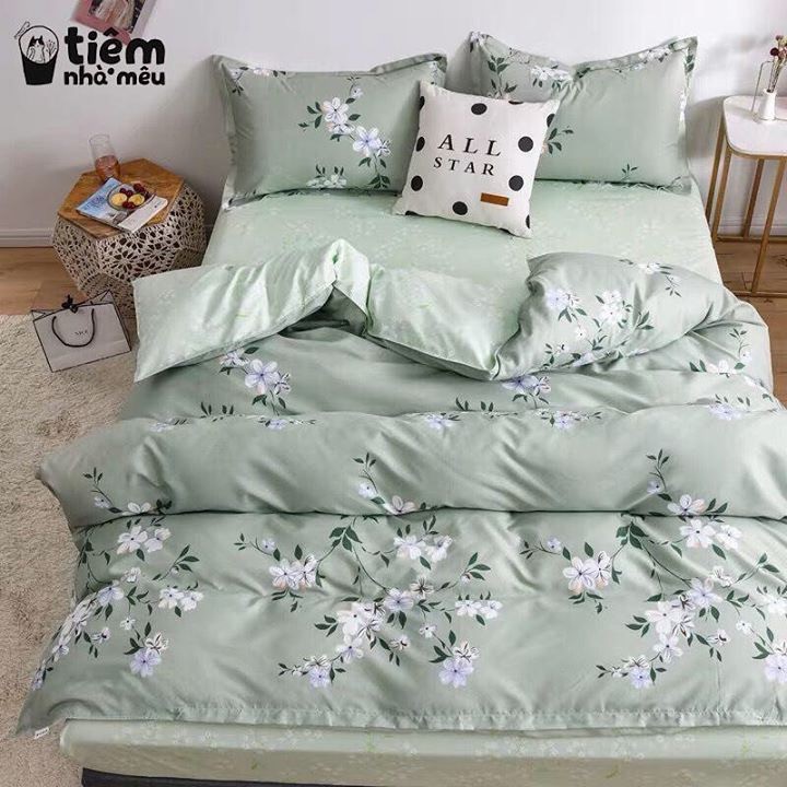 Set Chăn Ga Gối 4 Món Cotton Hoa Mai Xanh Ngọc Nhập Khẩu Sale Kịch Sàn