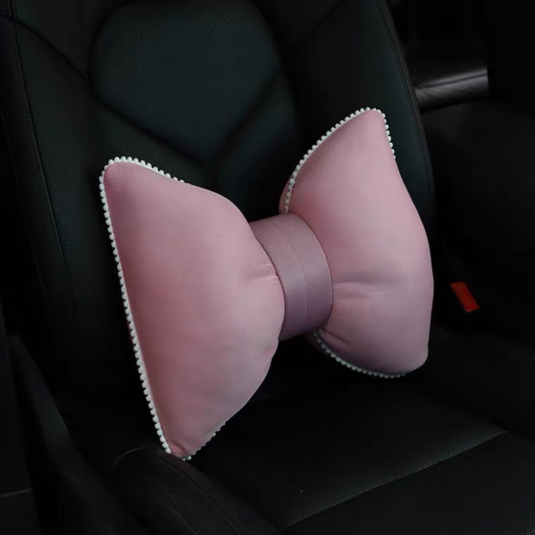 Bộ Gối Tựa Nơ Dễ Thương Trên Xe Ô Tô Cao Cấp - Gối Cổ Tựa Eo Trên Xe Hơi Hoa Trà
