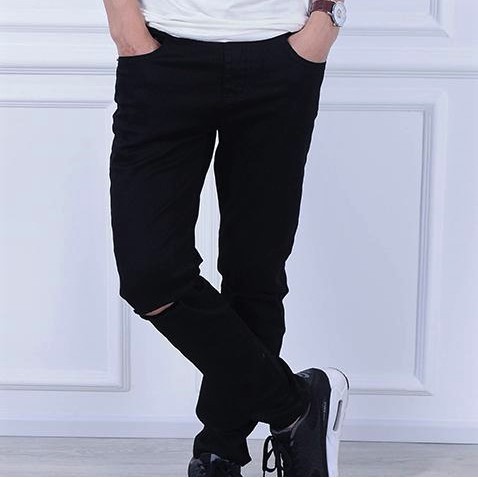 Quần Jean Nam Đen Rách Gối Cao Cấp Không Ra Màu Chất Bò Dày Co Giãn Tốt Form Slimfit _DJ10201 | BigBuy360 - bigbuy360.vn