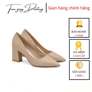 Giày cao gót nữ 7p mũi nhọn gót vuông bít mũi thời trang công sở đẹp- tiemgiaydazzling DA725