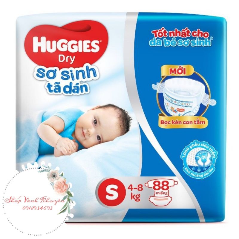 Tã dán sơ sinh Huggies Dry S56+4 Quần, S88 .