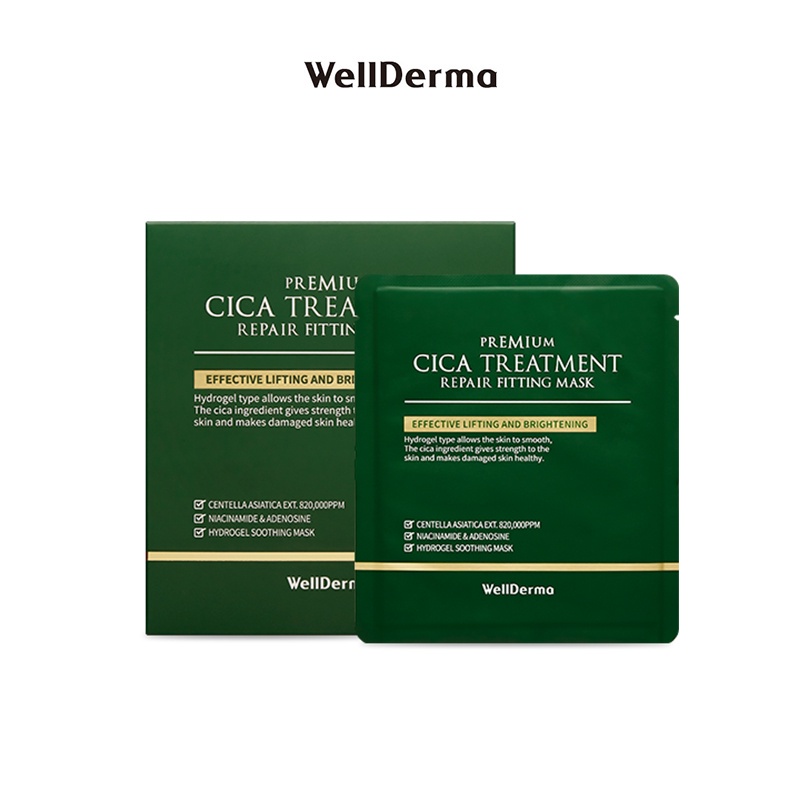 Hộp 4 Miếng Mặt Nạ Thạch Rau Má Cho Da Mụn WellDerma Premium Cica Treatment Repair Fitting