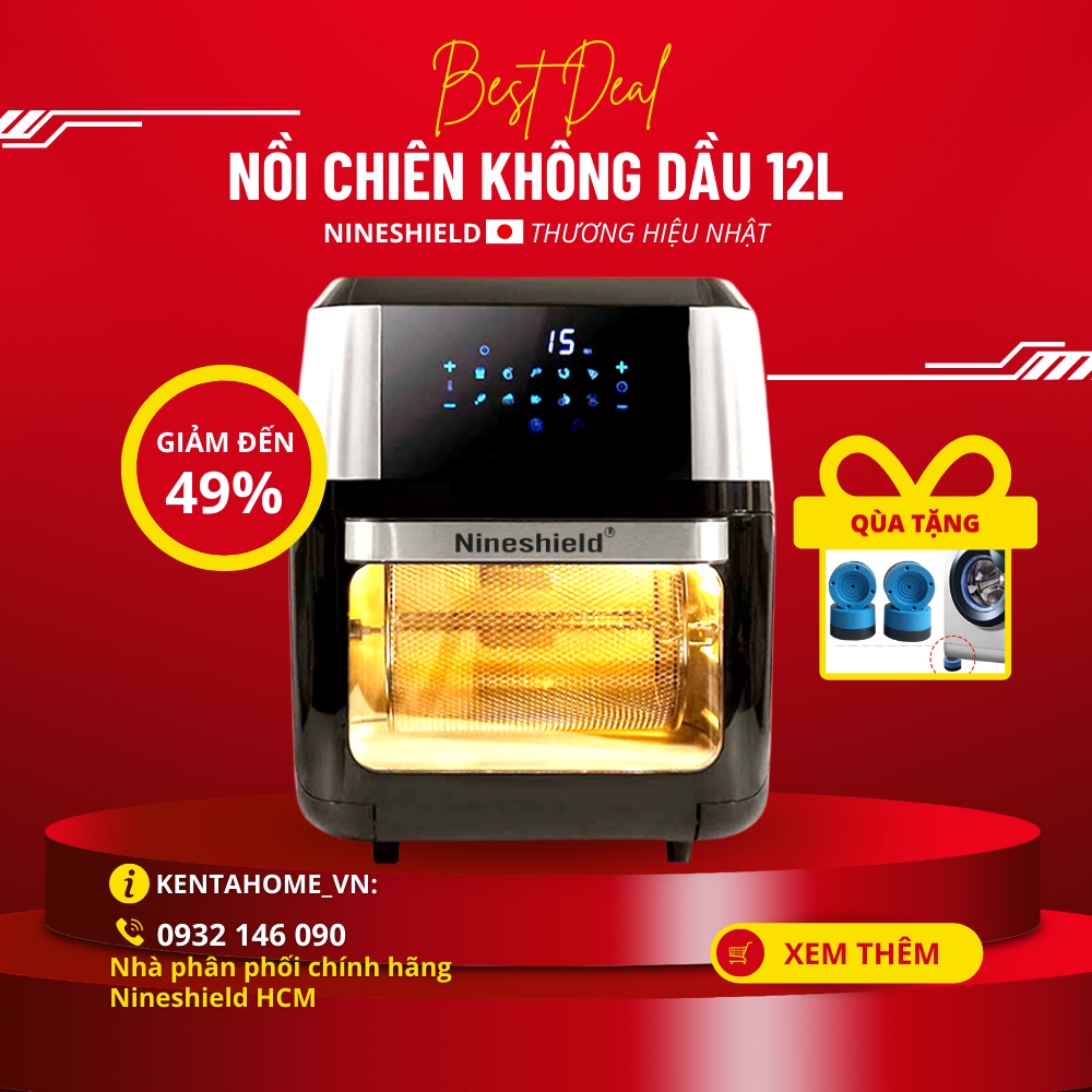 Nồi Chiên Không Dầu NINESHIELD 12L Điện Tử KB - 1201 Thương Hiệu Nhật, Công Suất 1800W, 6 Món Phụ Kiện, Hàng Chính Hãng