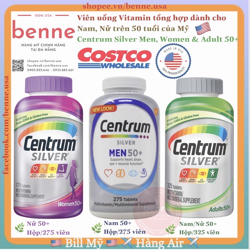 Viên uống bổ sung vitamin tổng hợp dành cho người trên 50 tuổi Centrum Silver Men, Women của Mỹ