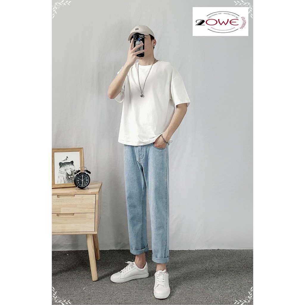 Quần jbaggy jean nam ống suông rộng+ áo phông tay lỡ unisex bán kèm deal sốc style hàn quốc