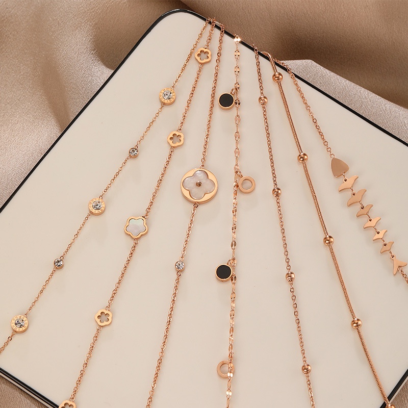 Lắc chân hai lớp bằng thép titan mạ vàng 18k phong cách Hàn Quốc quyến rũ dành cho nữ