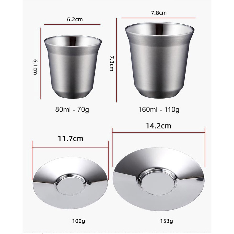 Ly inox uống cafe trà nóng 80-160ml cách nhiệt OEM HP0729
