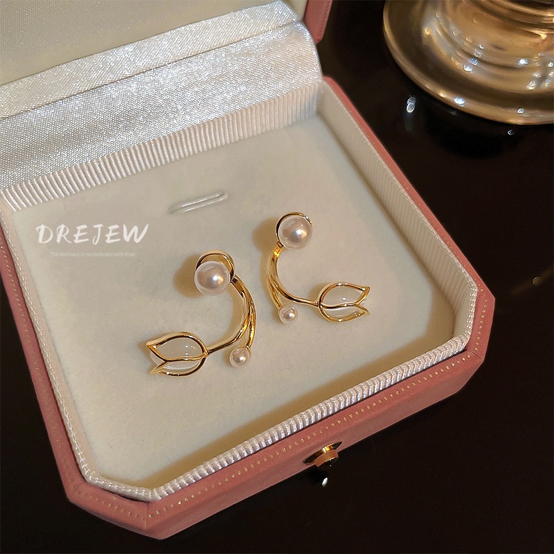 DREJEW Khuyên Tai Bạc Hình Hoa Đính Đá Zircon Ngọc Trai Cao Cấp Sang Trọng Cho Nữ