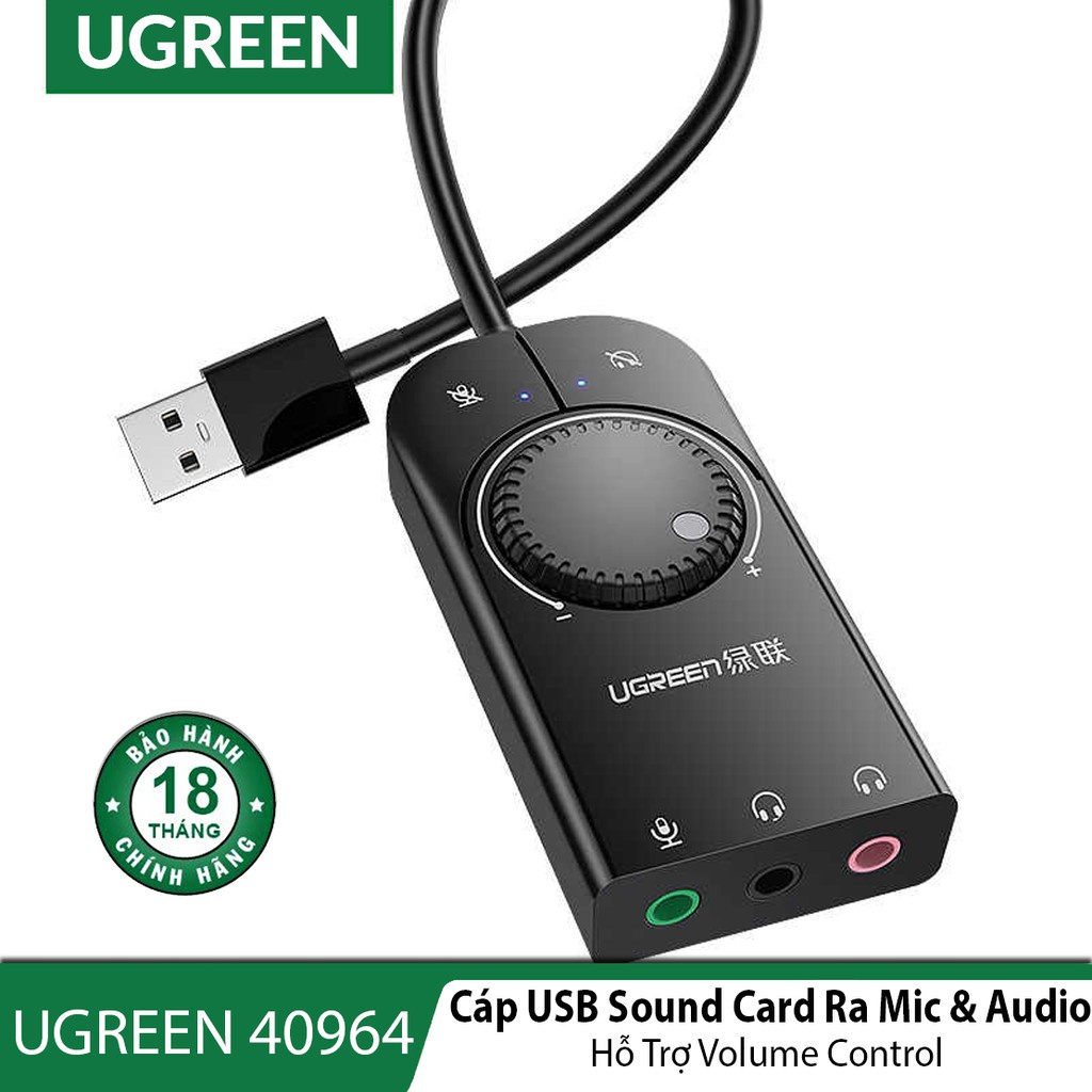 Cáp USB Sound Ugreen 40964 CM129 chuẩn 3.5mm có Volume control Cao Cấp Chính Hãng