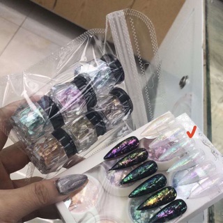 Set kim tuyến nhũ vảy cá bạc nhún trang trí móng tay chân siêu sáng ( 1 set 6 ô)