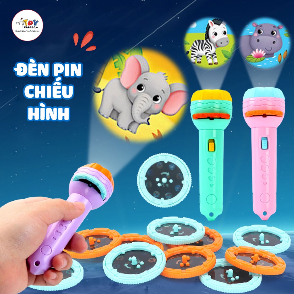 Đồ Chơi Đèn Pin Chiếu Hình Cho Bé - 48 Hình Động Vật Khác Nhau - Siêu Bền - Siêu Nét