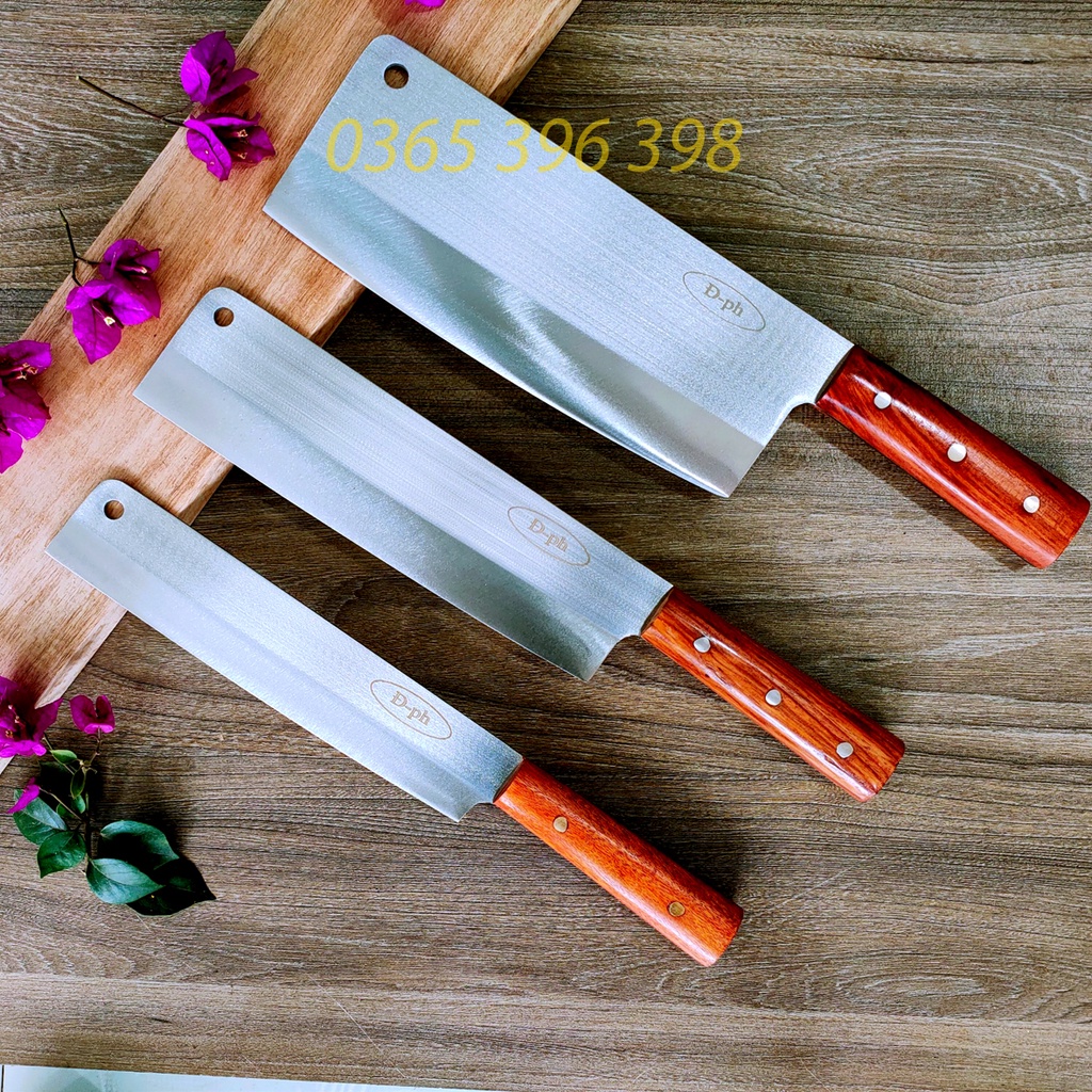 Dao làm bếp bộ 3 dao làm bằng thép trắng nhật không gỉ, được rèn thủ công 100% tại làng rèn lý Nhân Vĩnh Phúc ,chuyên ch