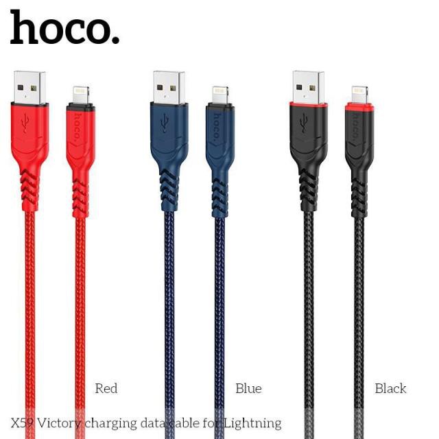 Cáp sạc nhanh Hoco X59 USB to Lightning sạc nhanh 2.4A, đầu sạc chống gẫy gập, hỗ trợ truyền dữ liệu, dài 1m