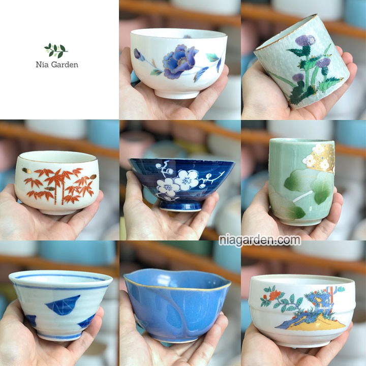 (G59) Cốc sứ trồng sen đá gốm sứ Nhật (đã khoan lỗ) - GSN