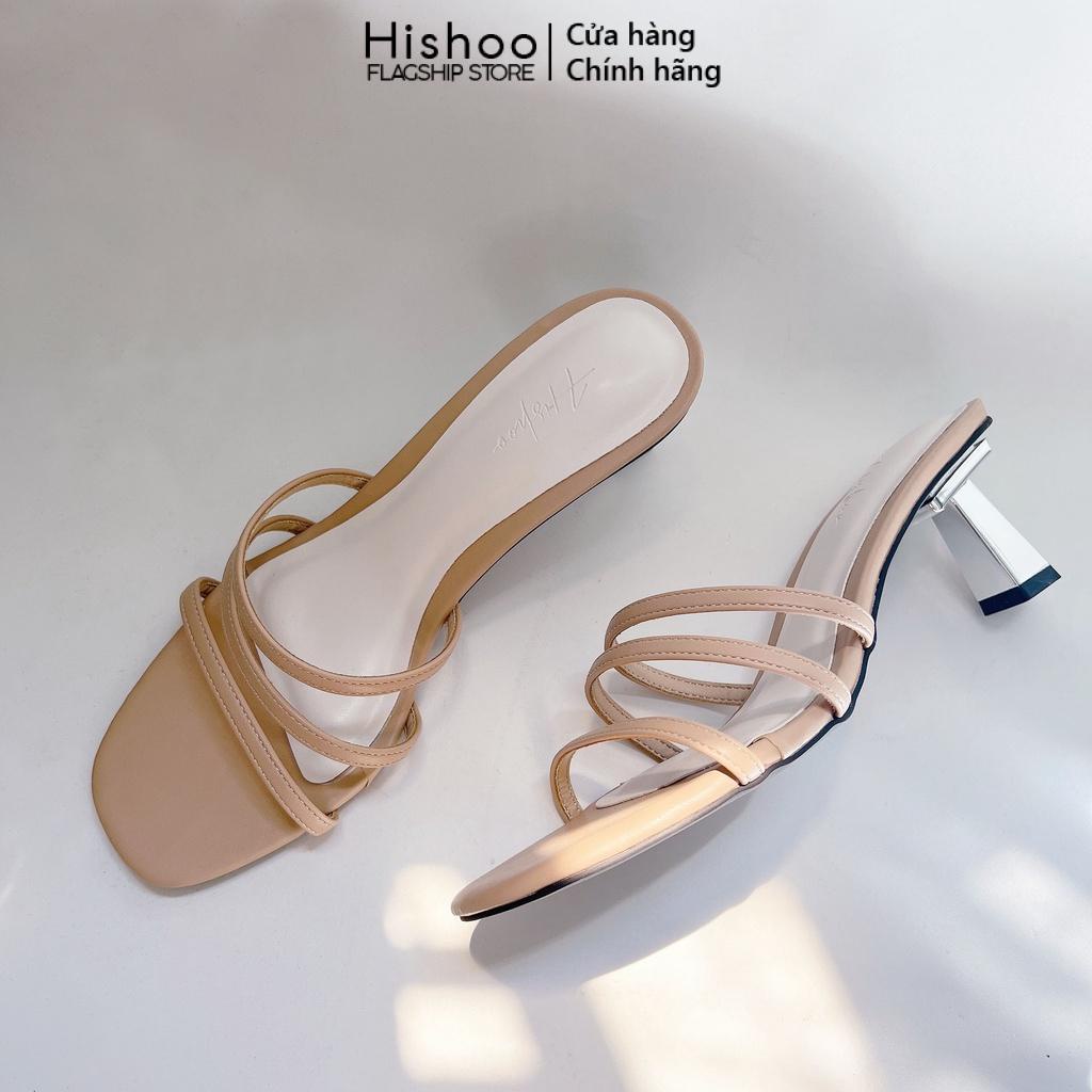 Giày Nữ Gót Cao 7cm Thời Trang Hishoo Mũi Tròn Quai Mảnh Cao Cấp S072