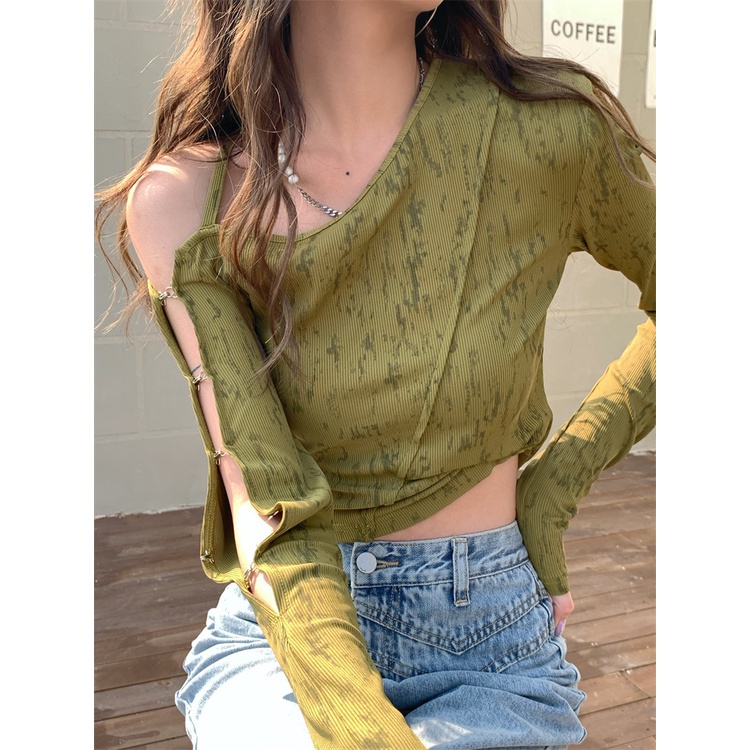 Porozi  Áo croptop  trễ vai dài tay thời trang Hàn Quốc dành cho nữ