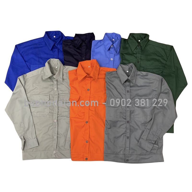 Áo công nhân màu xanh đen vải kaki 65/35 thấm hút mồ hôi