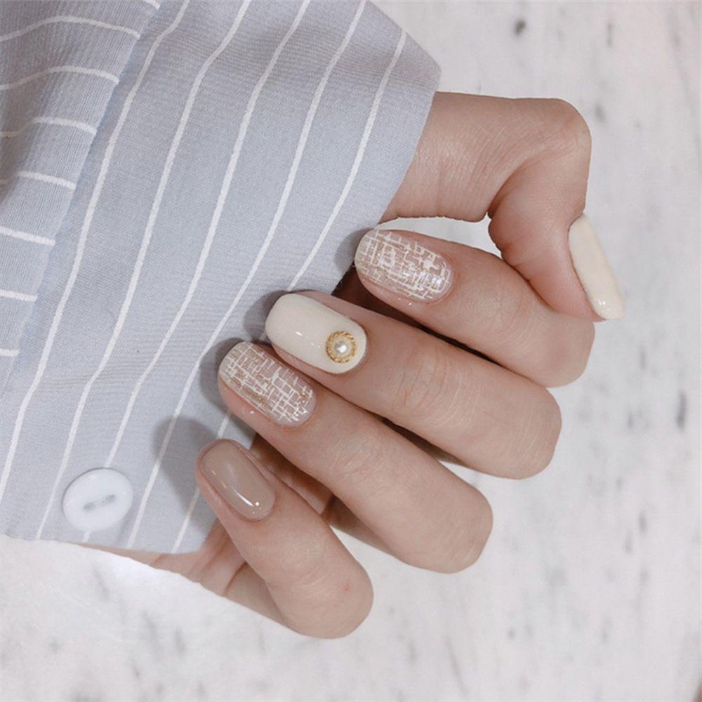 MIHAN1 24pcs/Box Press On Nails Short Round/Square Head False Nails Artificial Fake Nails Wearable Detachable Manicure Tool Full Cover Heart Bow Nail Tips