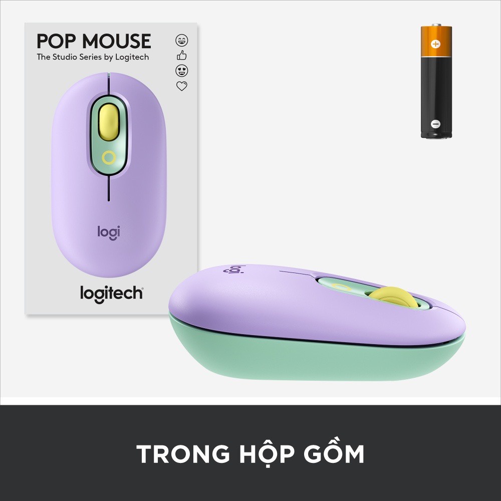 Chuột không dây bluetooth Logitech POP Mouse - Emoji tùy chỉnh, SilentTouch giảm ồn, Cuộn chính xác - MEI STORE