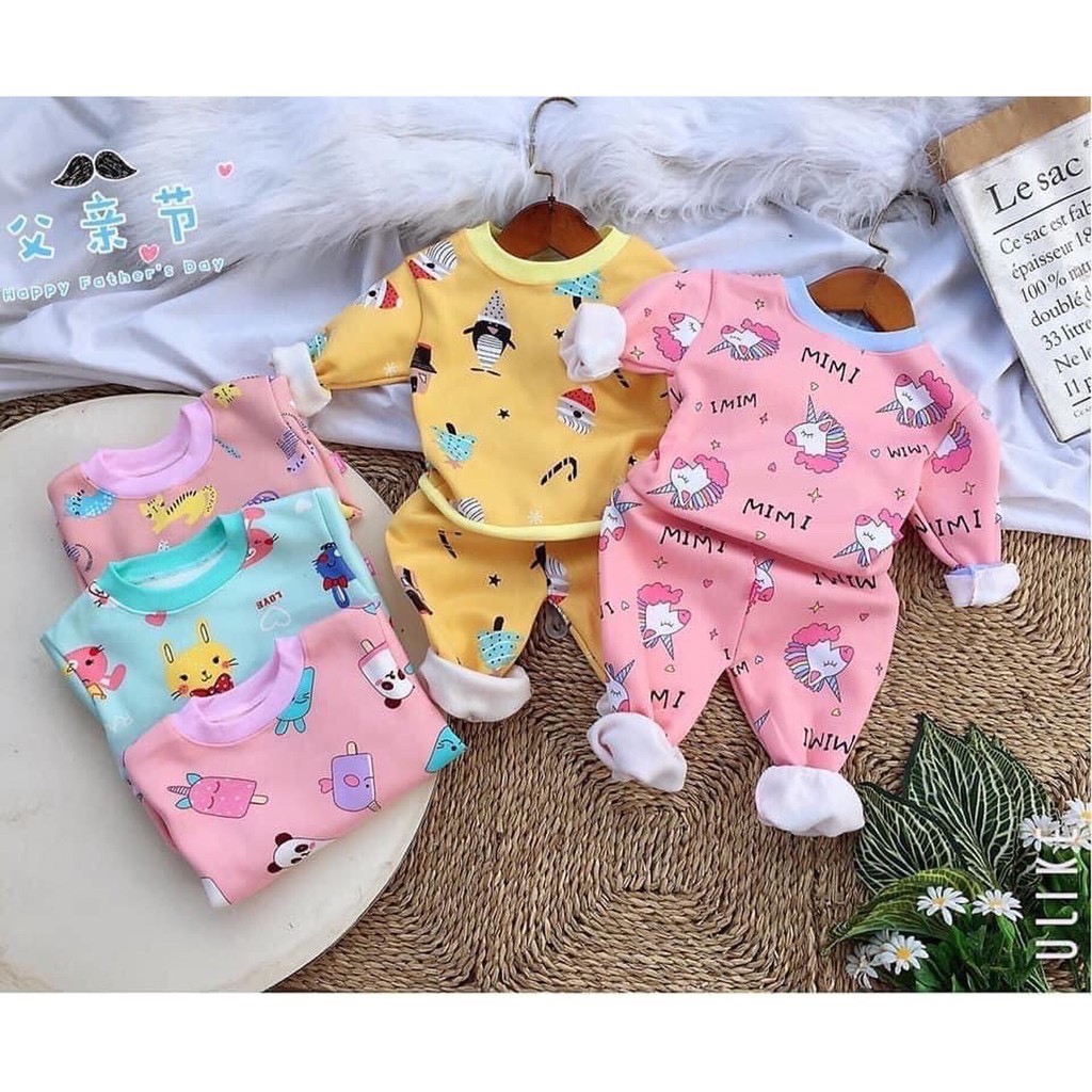 [XẢ KHO] Bộ Nỉ Bông, Bộ Nỉ Lót Lông Cho Bé 3-7kg Siêu Mềm Đẹp