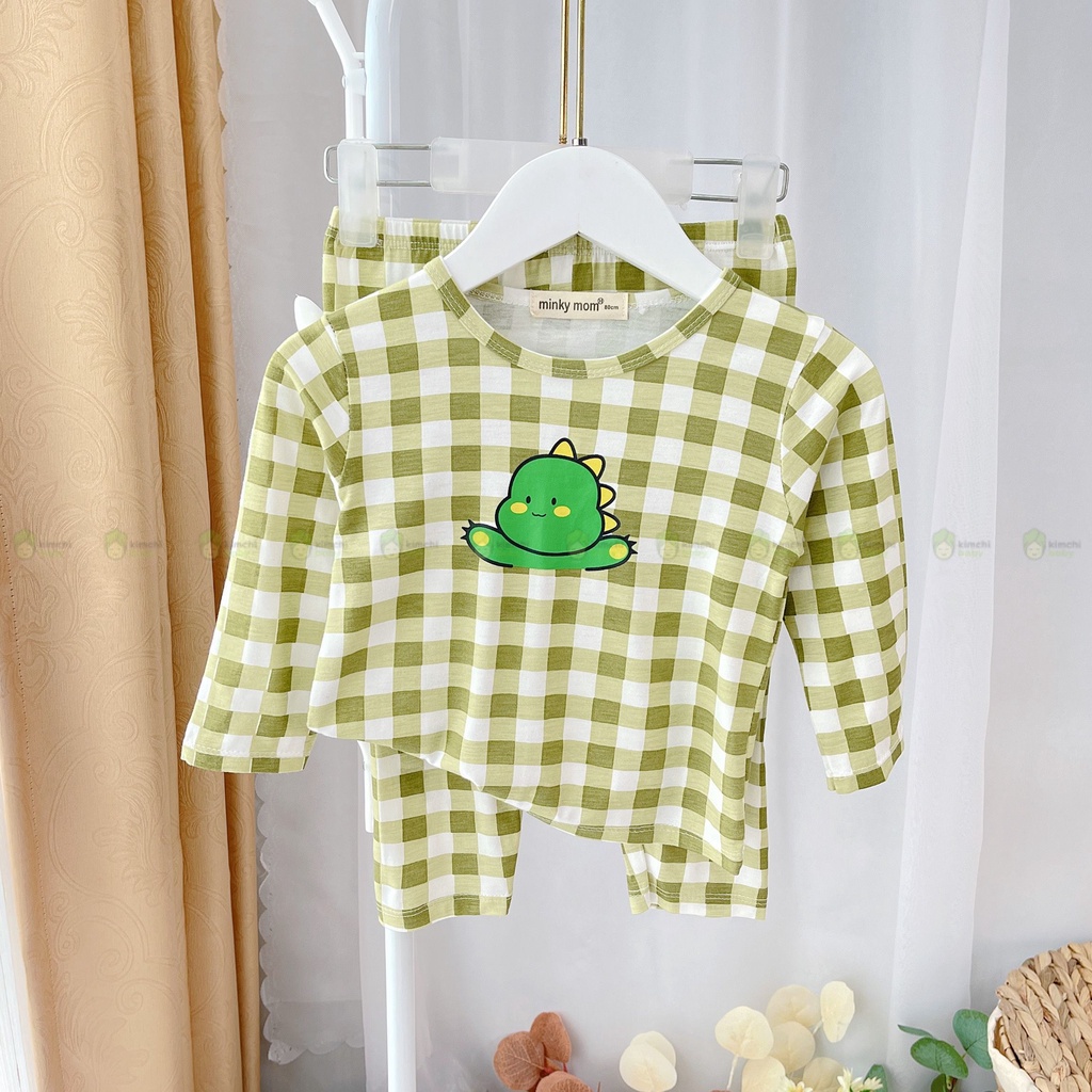Bộ Thun Lạnh Dài Tay Cho Bé Gái, Bé Trai Minky Mom Hoạ Tiết Kẻ Sọc In Gấu, Bộ Quần Áo Cho Bé Mặc Nhà MKMTD2235