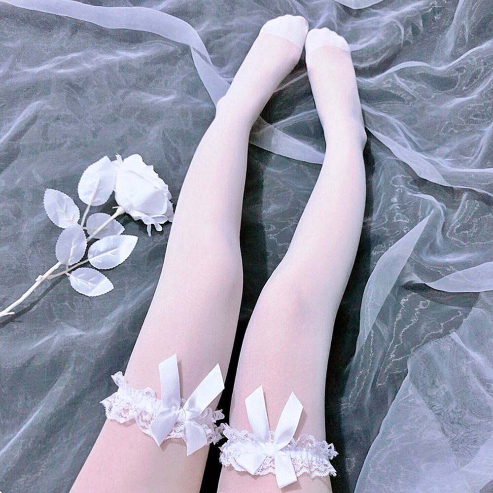 Đôi Vớ Dài Qua Gối Phối Ren Xuyên Thấu Co Giãn Thoáng Khí Thời Trang Hàn Quốc Dành Cho Nữ