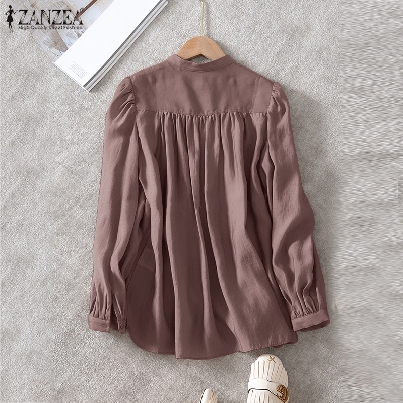Zanzea Áo Kiểu Tay Phồng Cổ Đứng Xếp Ly Cài Nút Phong Cách Cổ Điển Thời Trang
