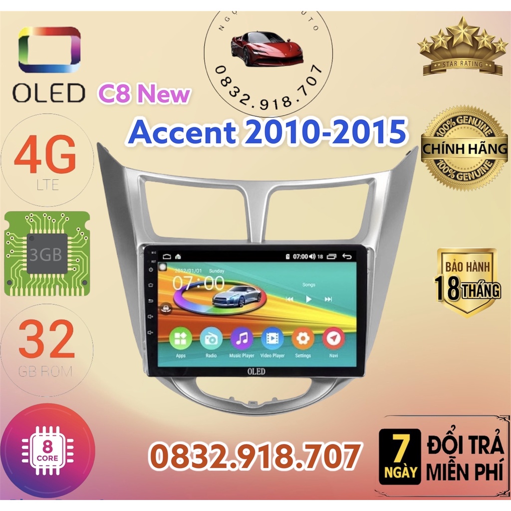Màn hình android OLED C8 New theo xe Accent 2010 - 2015  kèm dưỡng và jack nguồn zin theo xe