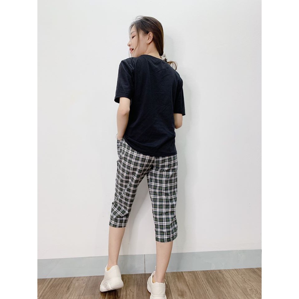 0102SK - Set áo phông quần kẻ nữ
