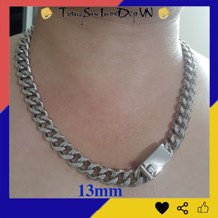 Dây chuyền nam inox cao cấp kiểu lặc đơn vát cạnh khóa hộp 13ly sáng đẹp, không đen, thể hiện đẳng cấp phái mạnh